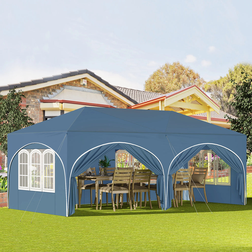 Folding Pavilion Gazebo 3x6m Garden Canopy with 6 Sidewalls Adjustable Height
