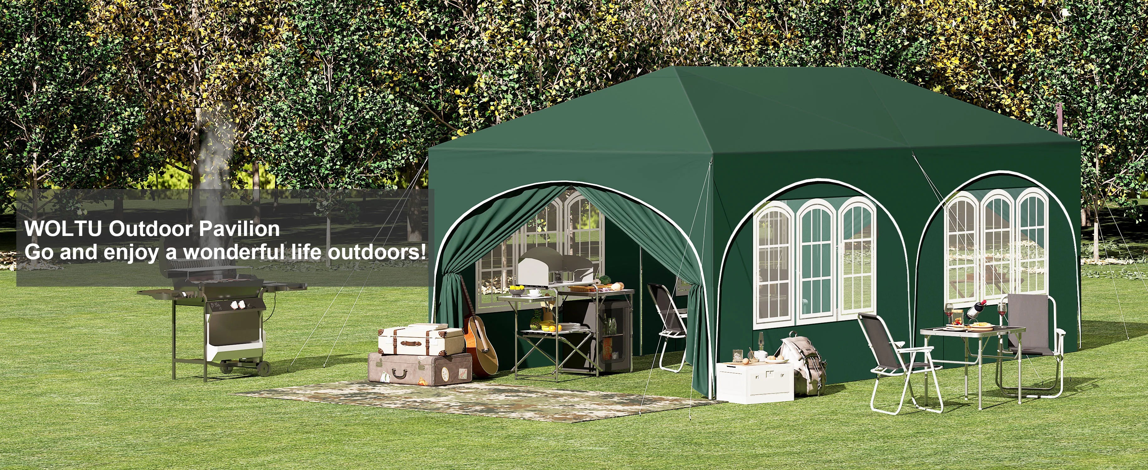 Folding Pavilion Gazebo 3x6m Garden Canopy with 6 Sidewalls Adjustable Height
