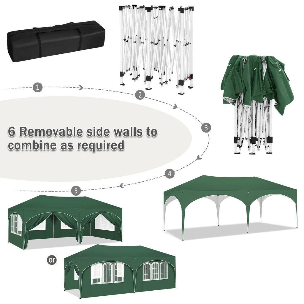Folding Pavilion Gazebo 3x6m Garden Canopy with 6 Sidewalls Adjustable Height