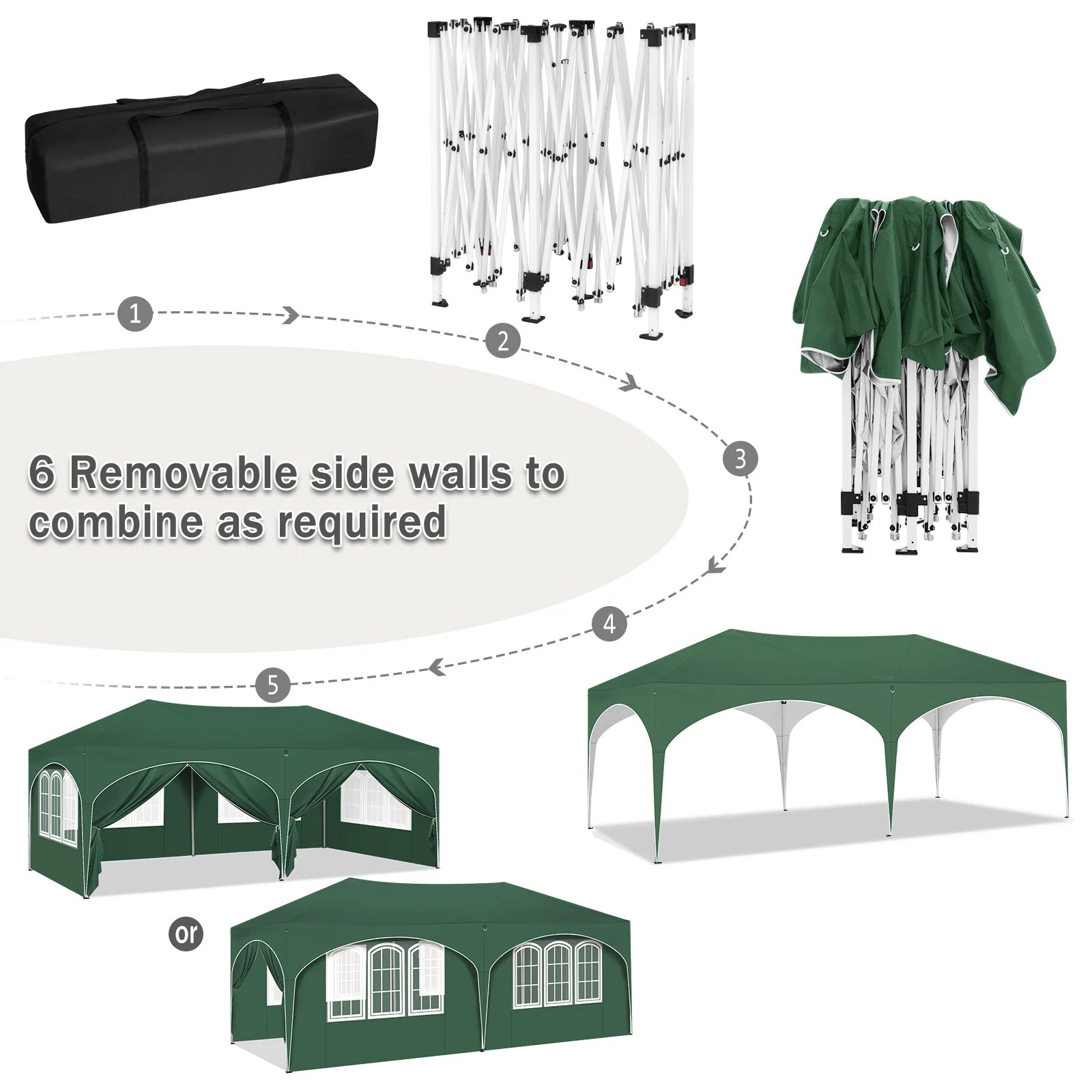 Folding Pavilion Gazebo 3x6m Garden Canopy with 6 Sidewalls Adjustable Height