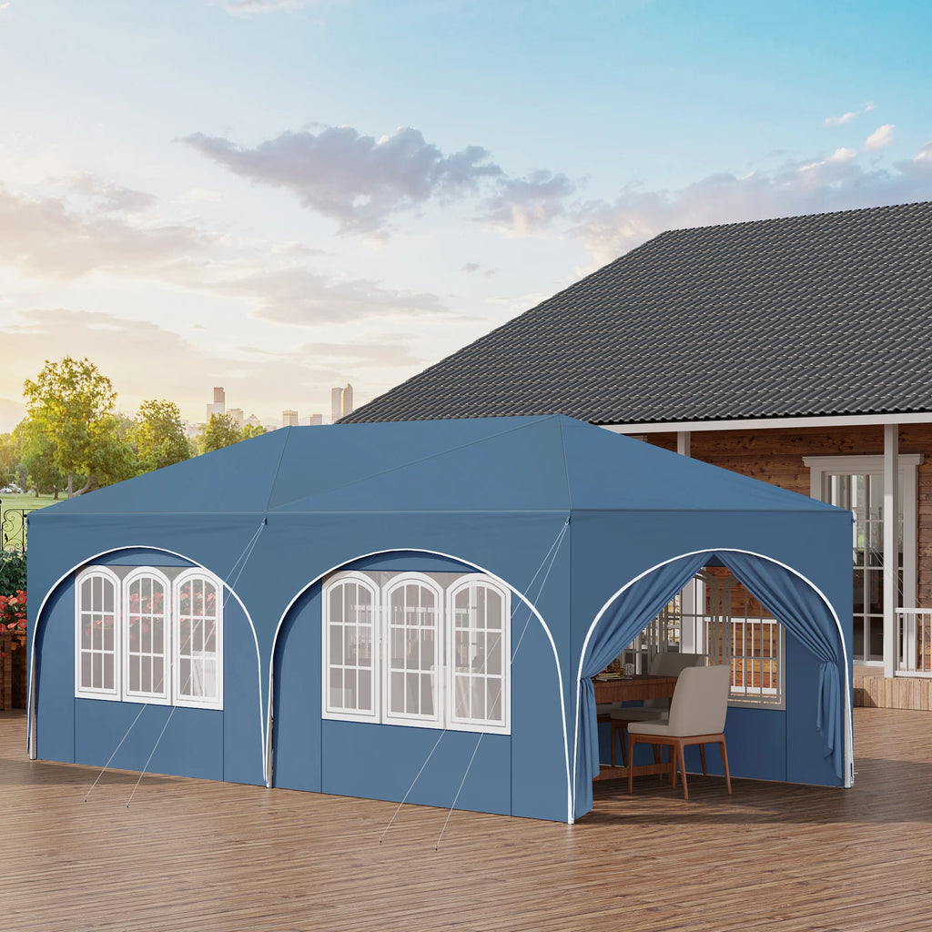 Folding Pavilion Gazebo 3x6m Garden Canopy with 6 Sidewalls Adjustable Height