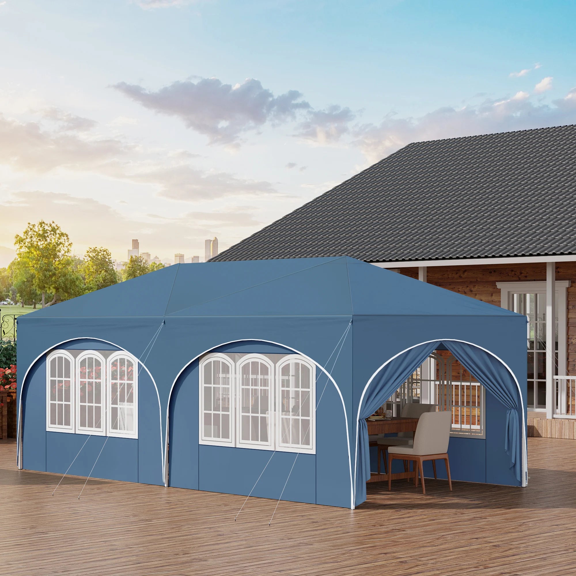 Folding Pavilion Gazebo 3x6m Garden Canopy with 6 Sidewalls Adjustable Height