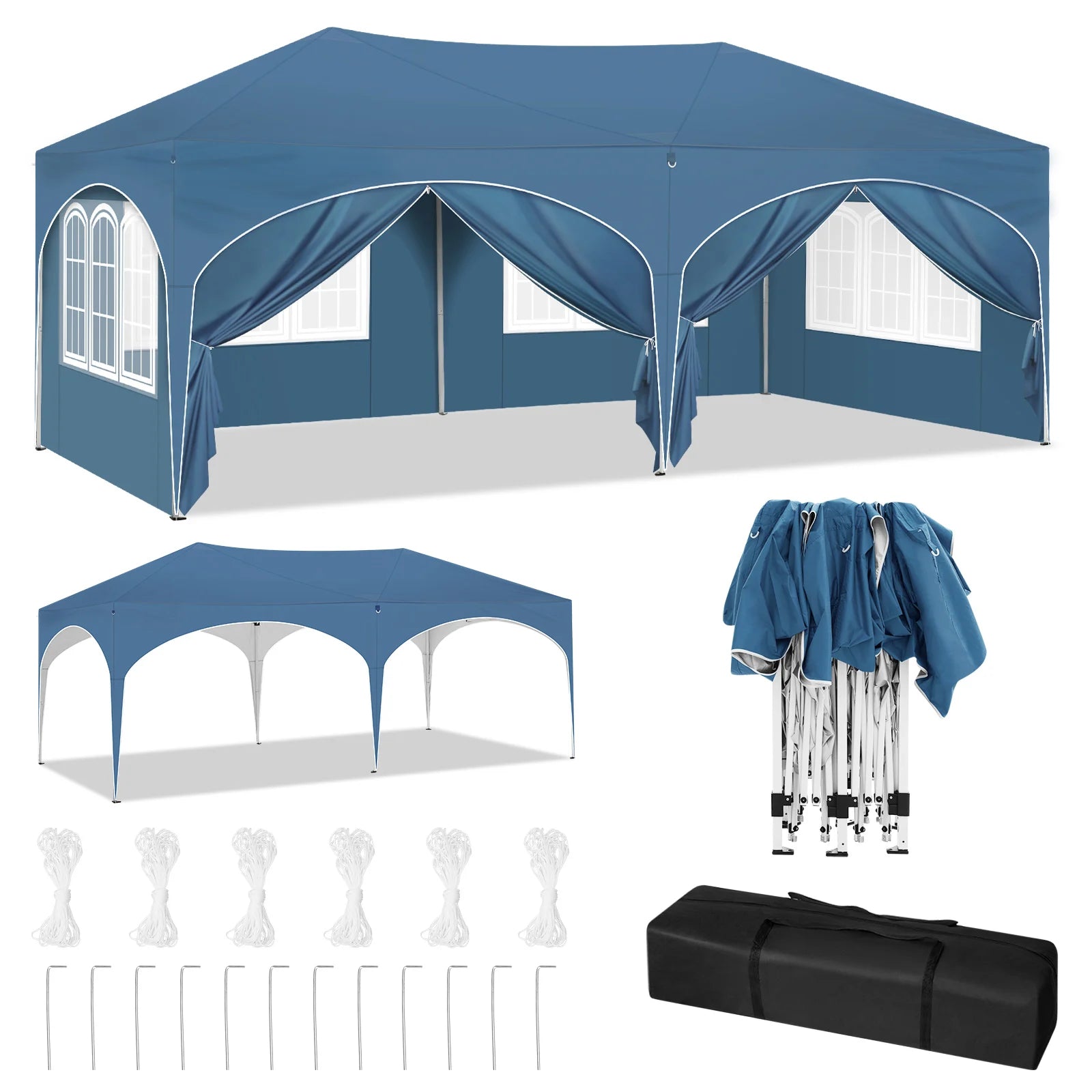 Folding Pavilion Gazebo 3x6m Garden Canopy with 6 Sidewalls Adjustable Height