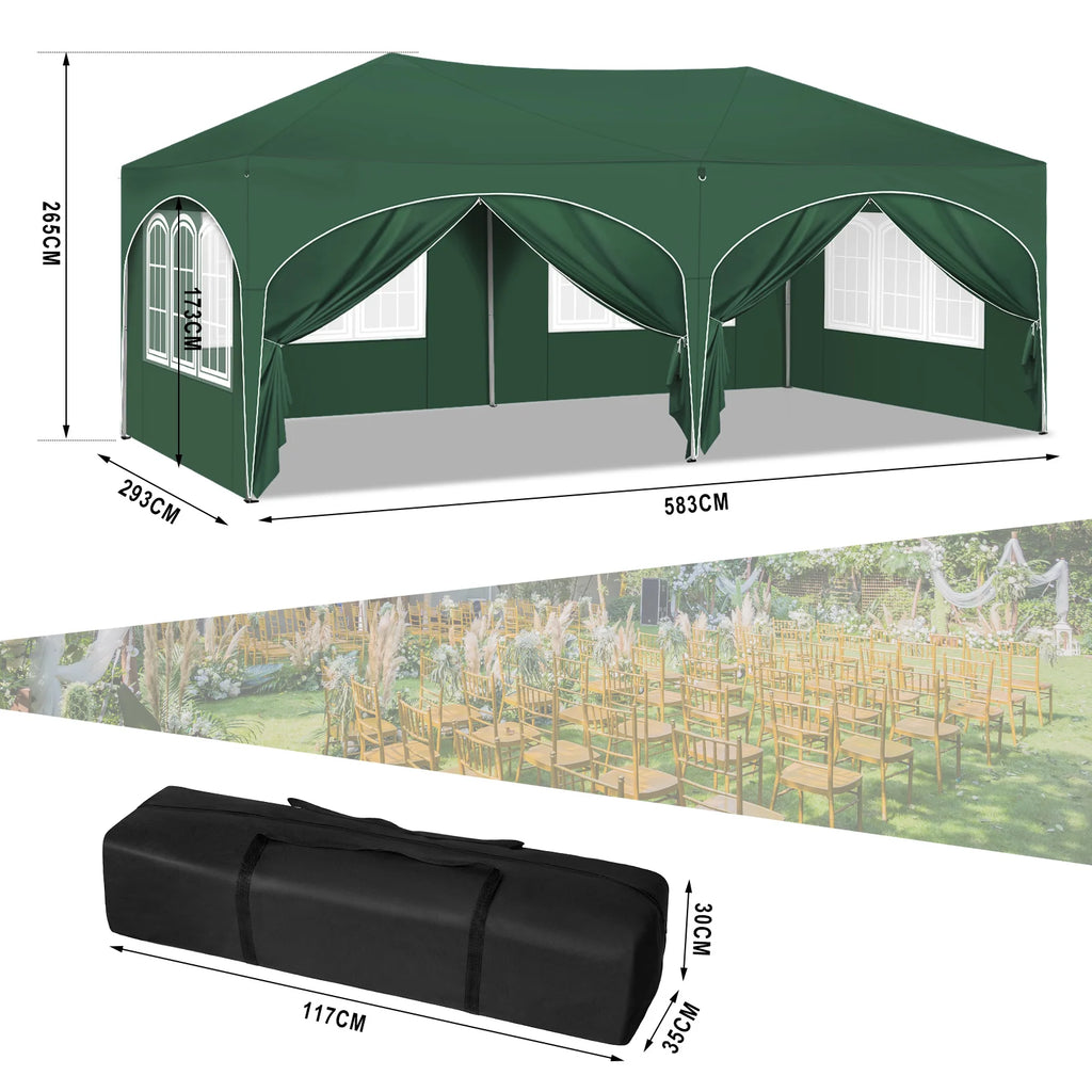 Folding Pavilion Gazebo 3x6m Garden Canopy with 6 Sidewalls Adjustable Height