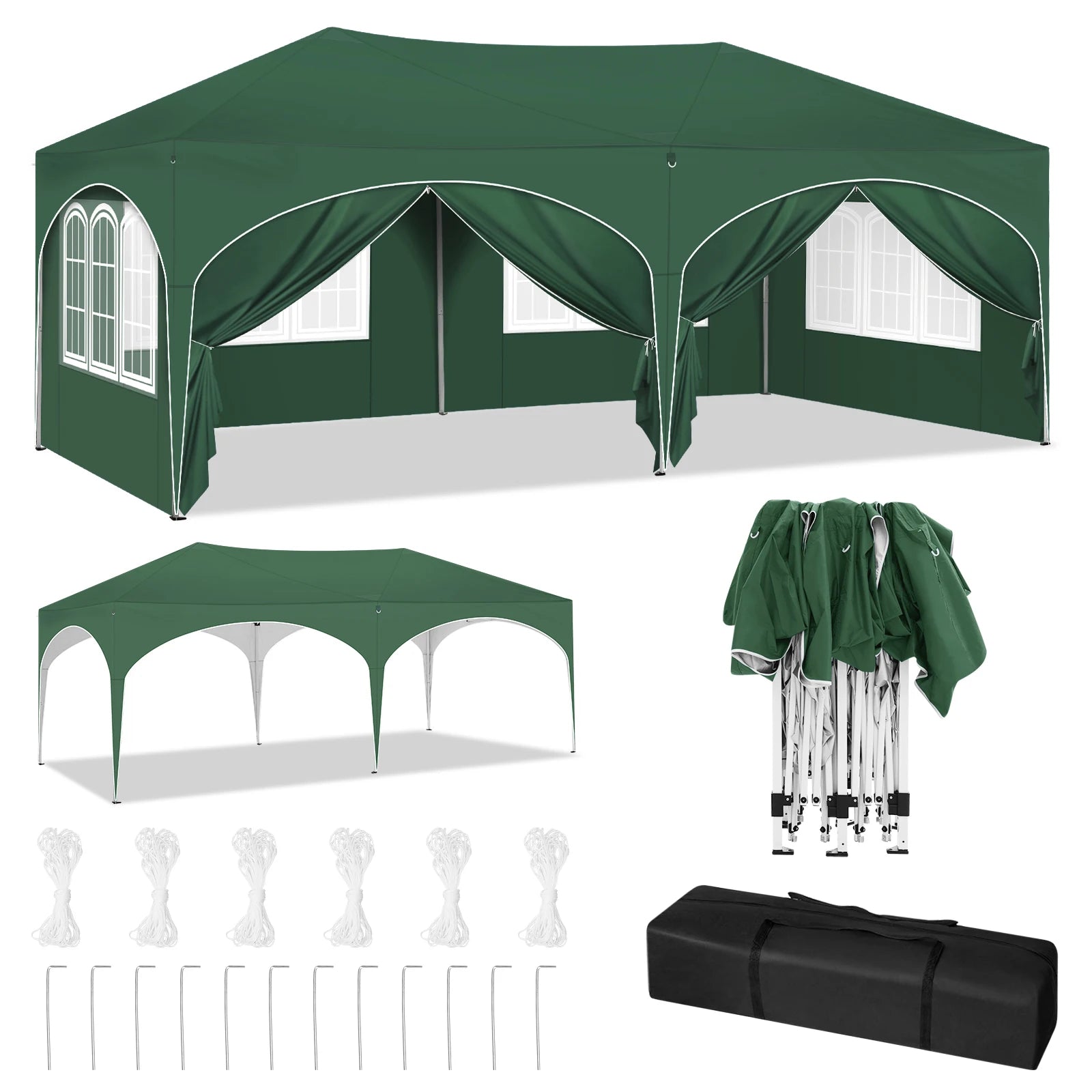 Folding Pavilion Gazebo 3x6m Garden Canopy with 6 Sidewalls Adjustable Height