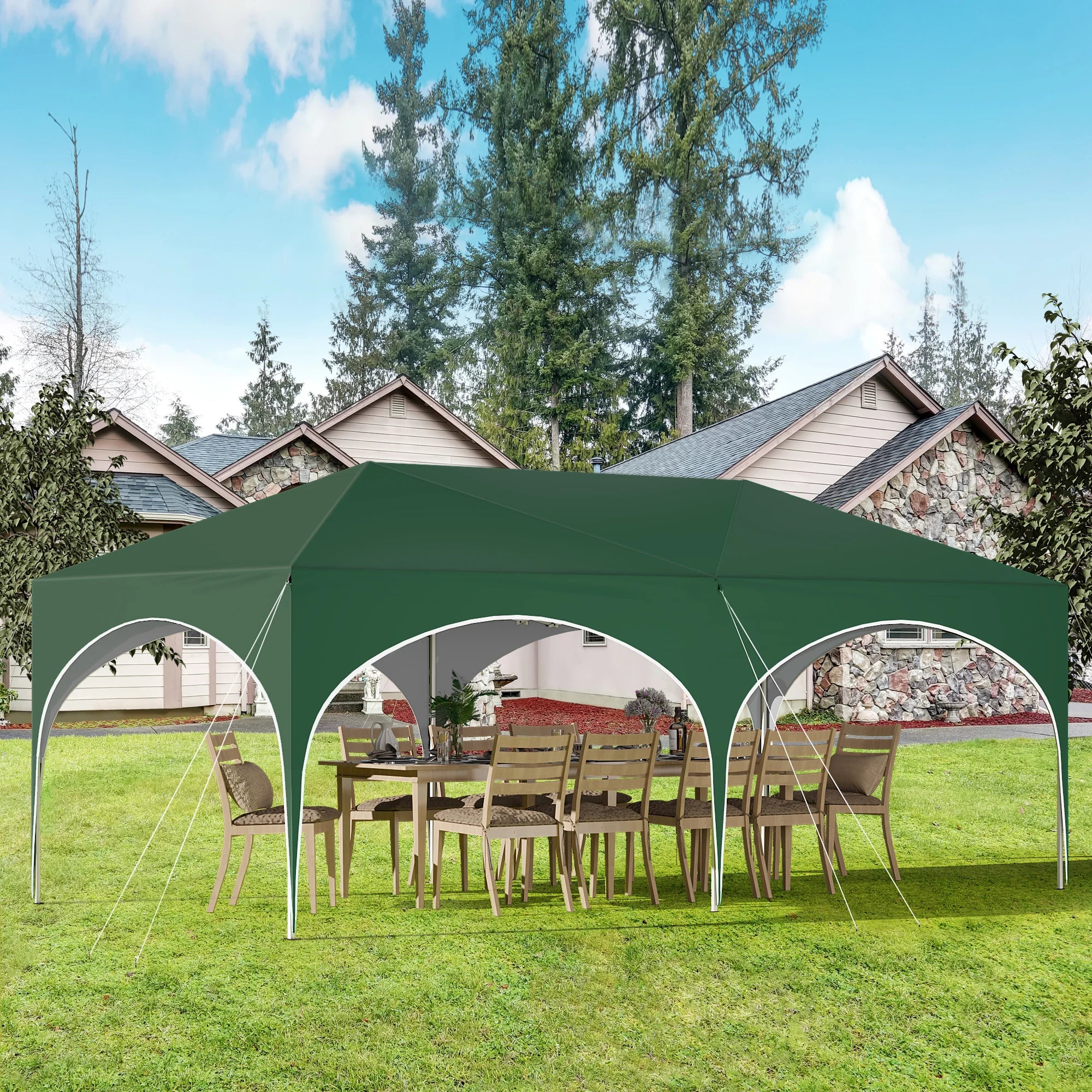 Folding Pavilion Gazebo 3x6m Garden Canopy with 6 Sidewalls Adjustable Height