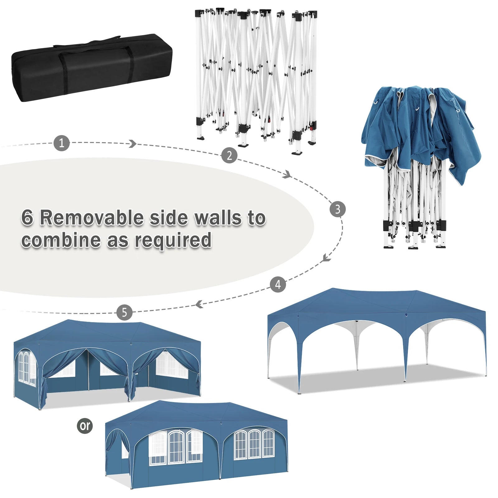 Folding Pavilion Gazebo 3x6m Garden Canopy with 6 Sidewalls Adjustable Height