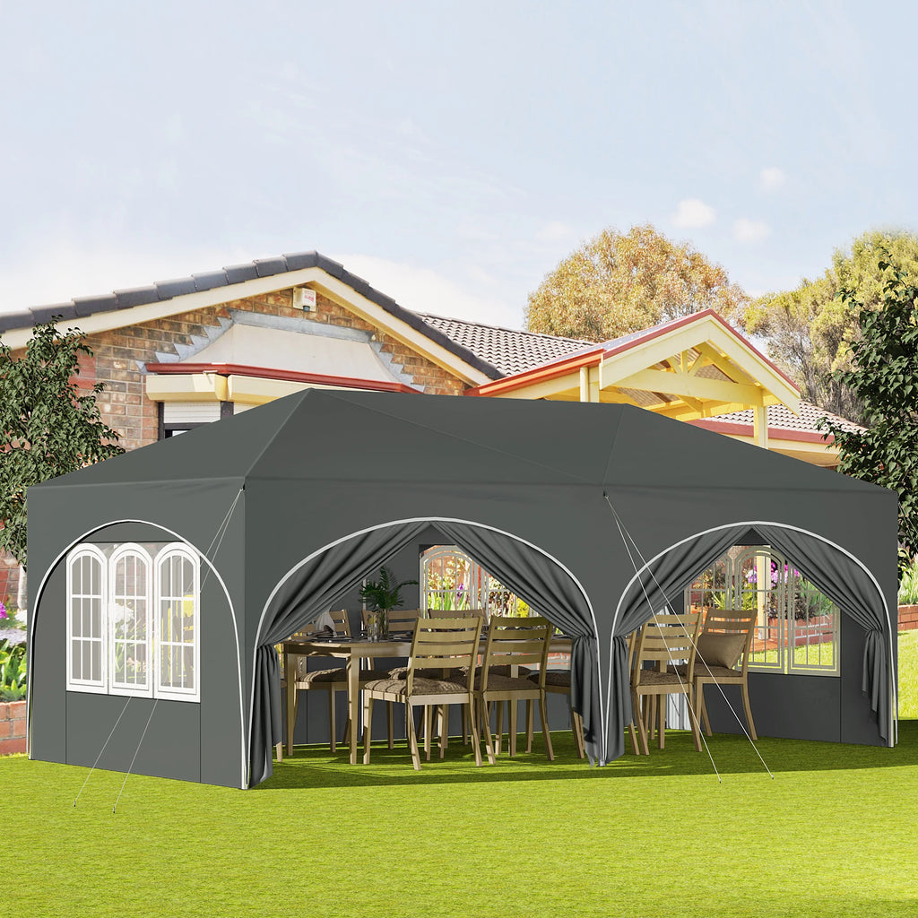 Folding Pavilion Gazebo 3x6m Garden Canopy with 6 Sidewalls Adjustable Height
