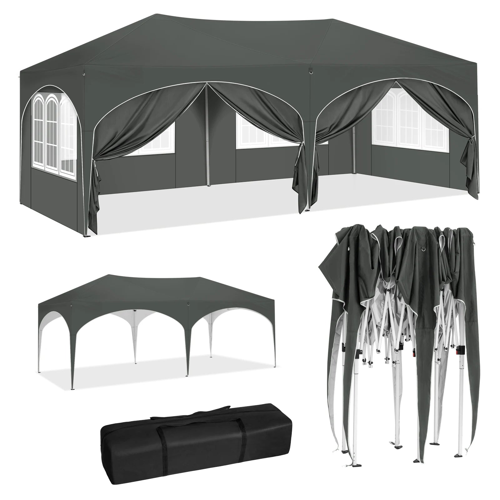 Folding Pavilion Gazebo 3x6m Garden Canopy with 6 Sidewalls Adjustable Height
