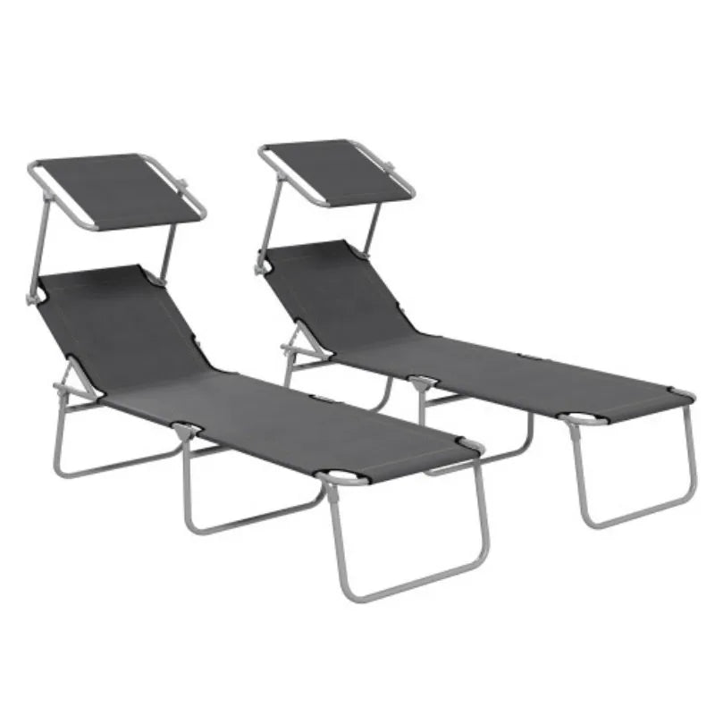 Sun Lounger Set of 2, 4-Level Adjustable Backrest