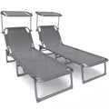 Folding Sun Loungers Set of 2, Textilene Reclining Sunbed with Adjustable Backrest amp Sunshade for Garden, Beach, Patio, Pool,