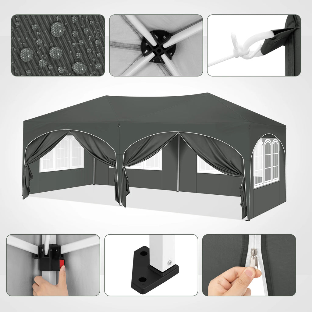 Folding Pavilion Gazebo 3x6m Garden Canopy with 6 Sidewalls Adjustable Height
