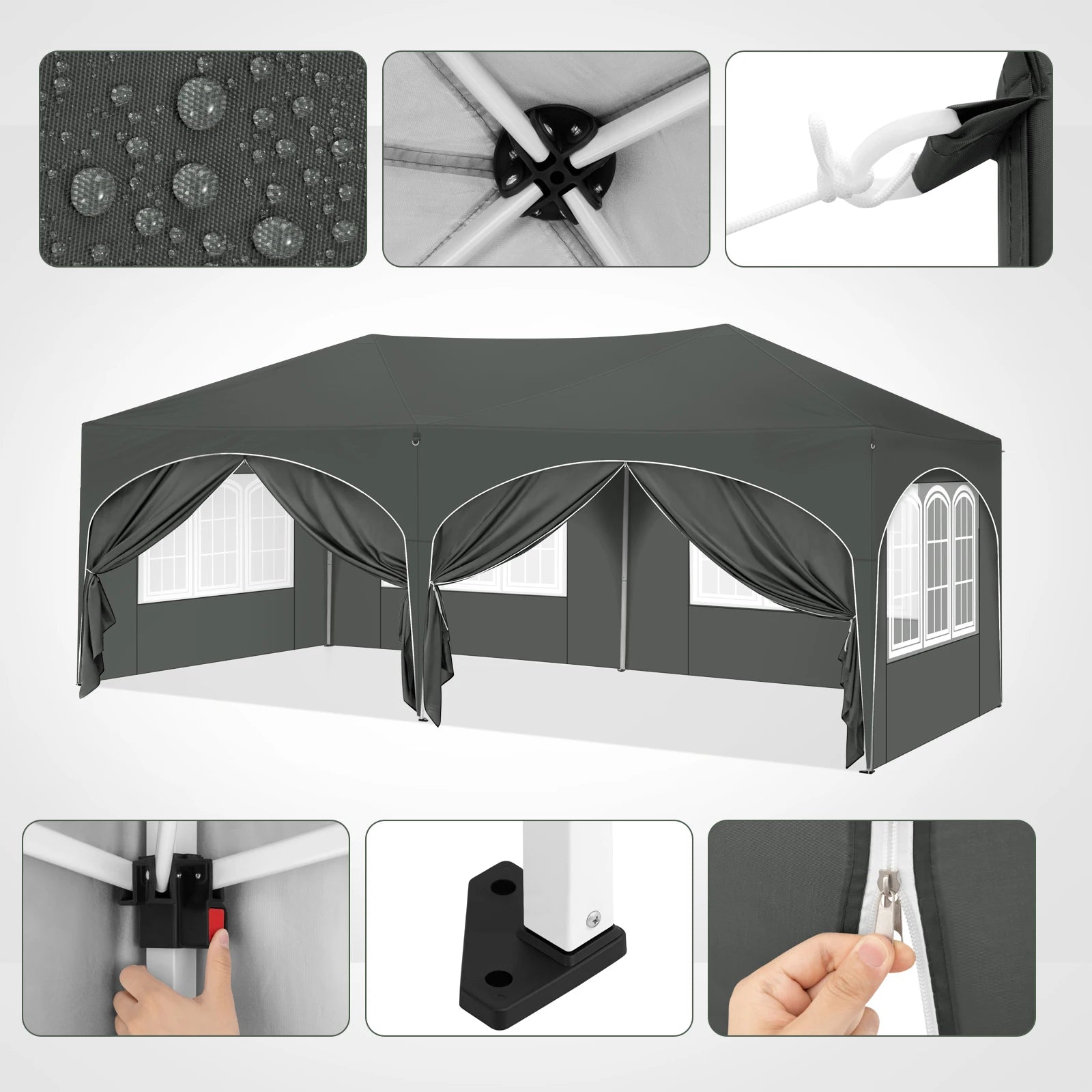 Folding Pavilion Gazebo 3x6m Garden Canopy with 6 Sidewalls Adjustable Height