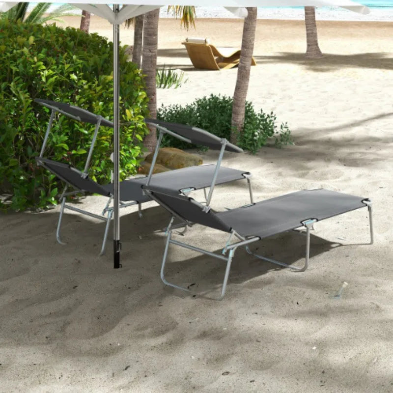 Sun Lounger Set of 2, 4-Level Adjustable Backrest
