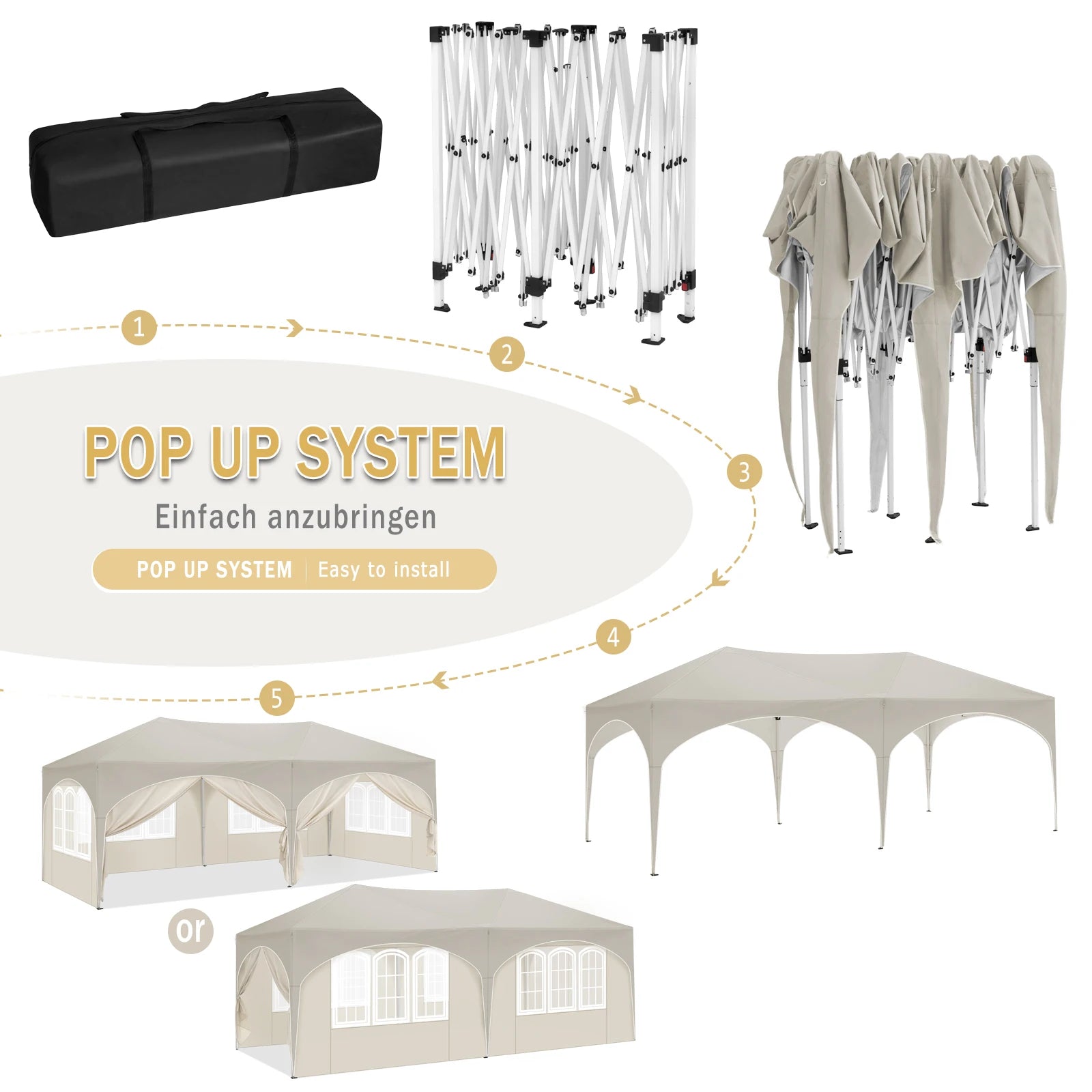 Folding Pavilion Gazebo 3x6m Garden Canopy with 6 Sidewalls Adjustable Height
