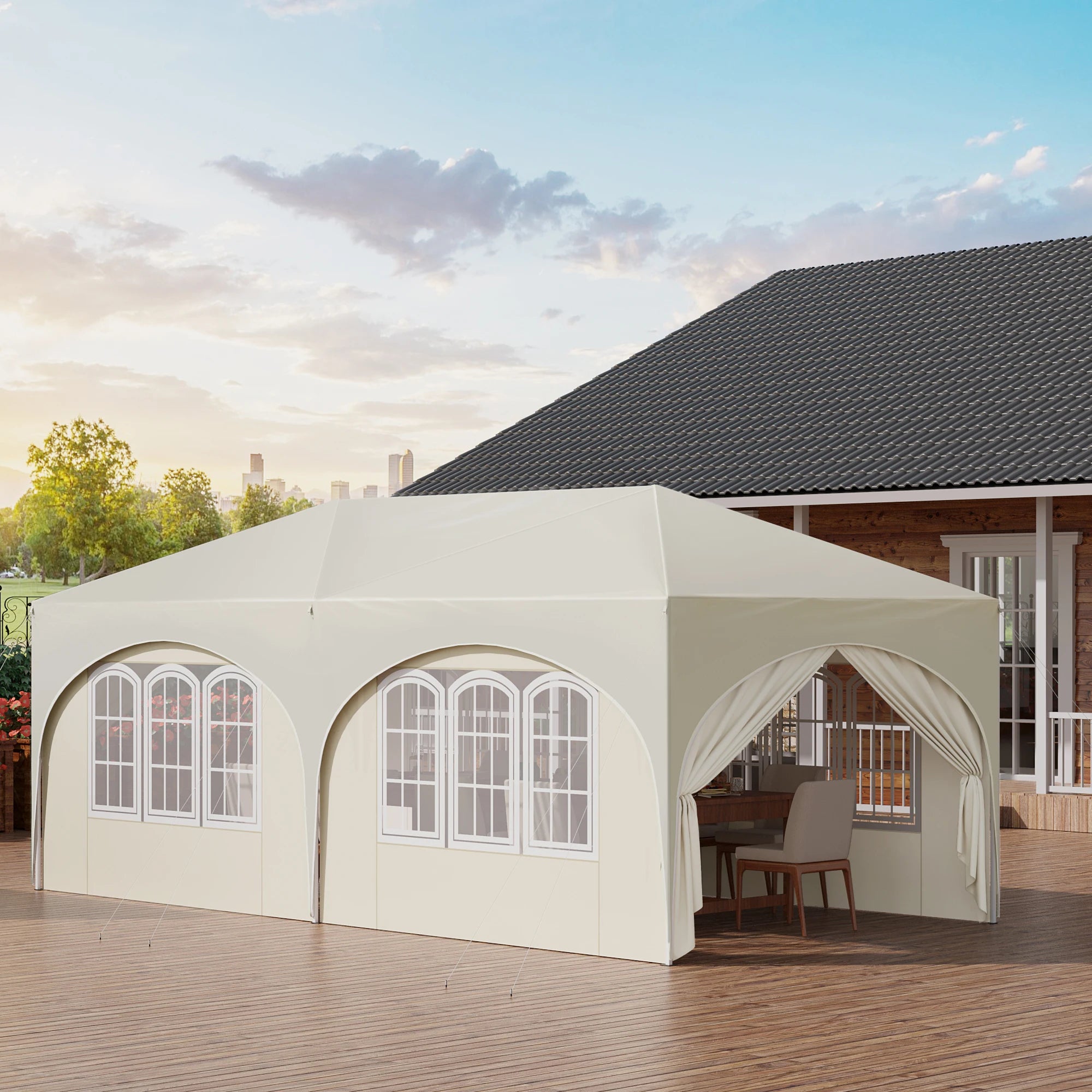 Folding Pavilion Gazebo 3x6m Garden Canopy with 6 Sidewalls Adjustable Height