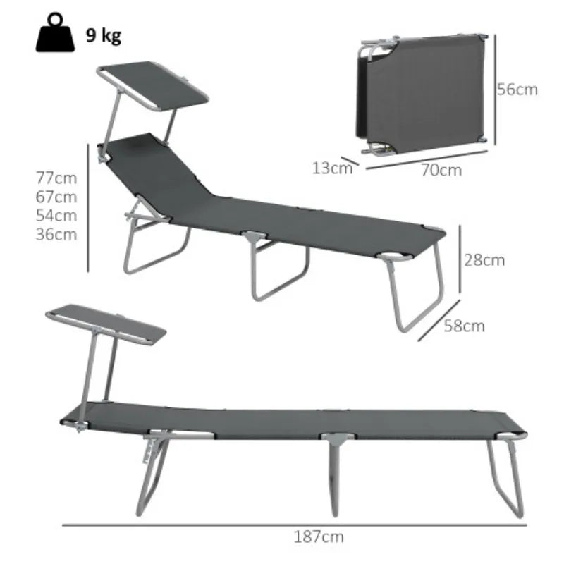 Sun Lounger Set of 2, 4-Level Adjustable Backrest