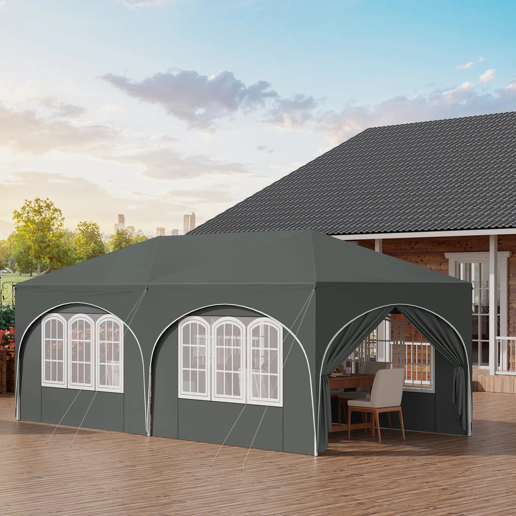 Folding Pavilion Gazebo 3x6m Garden Canopy with 6 Sidewalls Adjustable Height