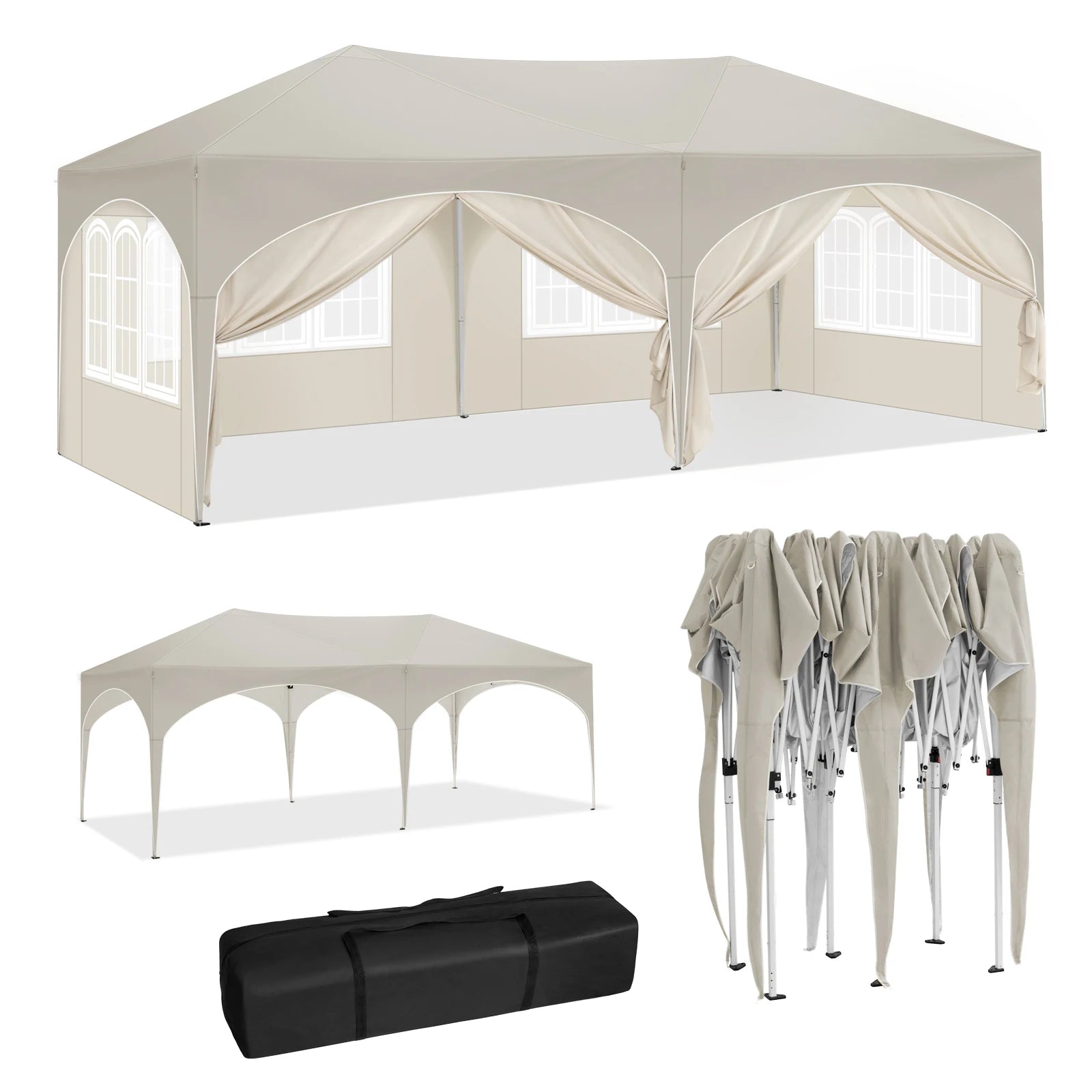 Folding Pavilion Gazebo 3x6m Garden Canopy with 6 Sidewalls Adjustable Height