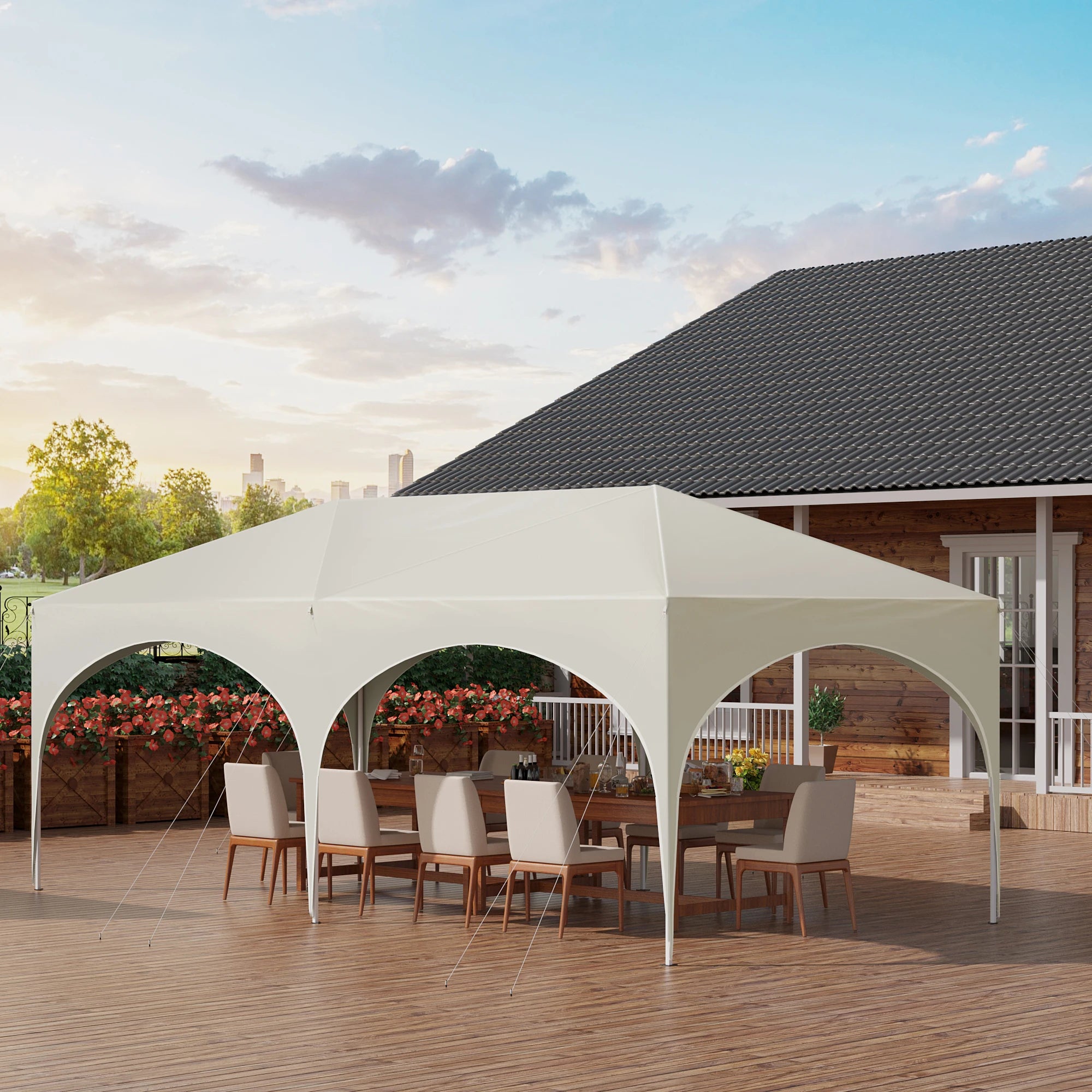 Folding Pavilion Gazebo 3x6m Garden Canopy with 6 Sidewalls Adjustable Height