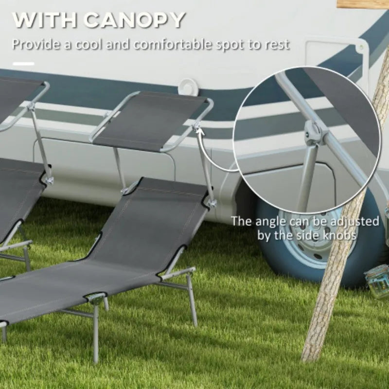 Sun Lounger Set of 2, 4-Level Adjustable Backrest