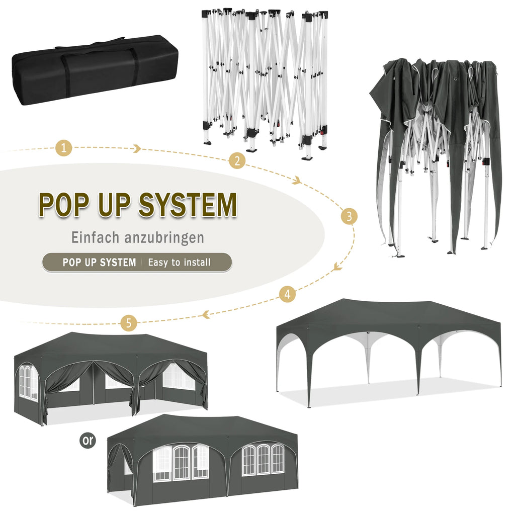 Folding Pavilion Gazebo 3x6m Garden Canopy with 6 Sidewalls Adjustable Height