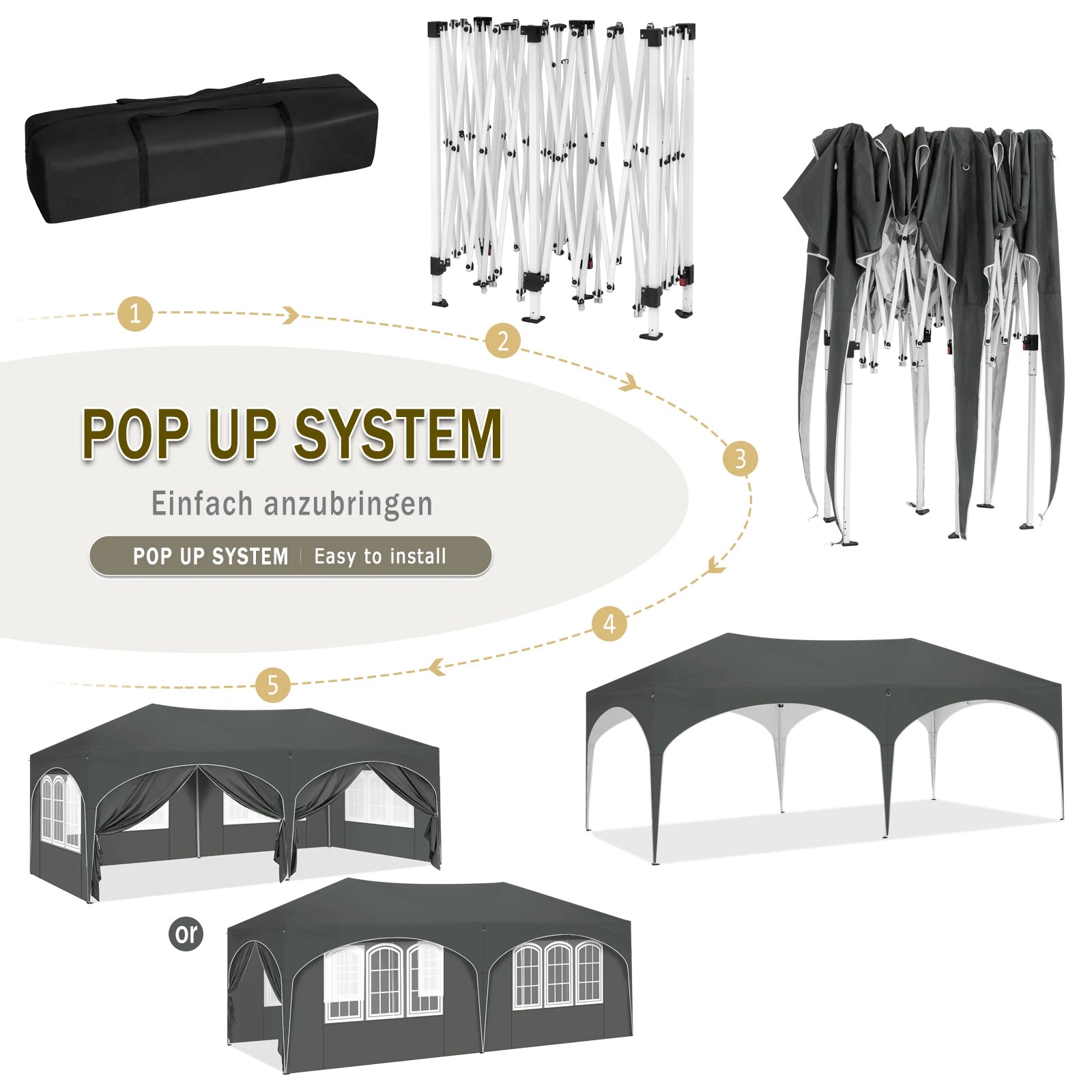 Folding Pavilion Gazebo 3x6m Garden Canopy with 6 Sidewalls Adjustable Height