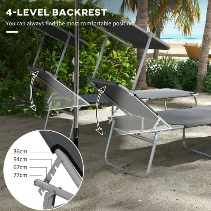 Sun Lounger Set of 2, 4-Level Adjustable Backrest