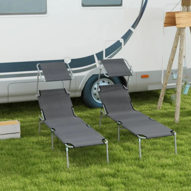 Sun Lounger Set of 2, 4-Level Adjustable Backrest