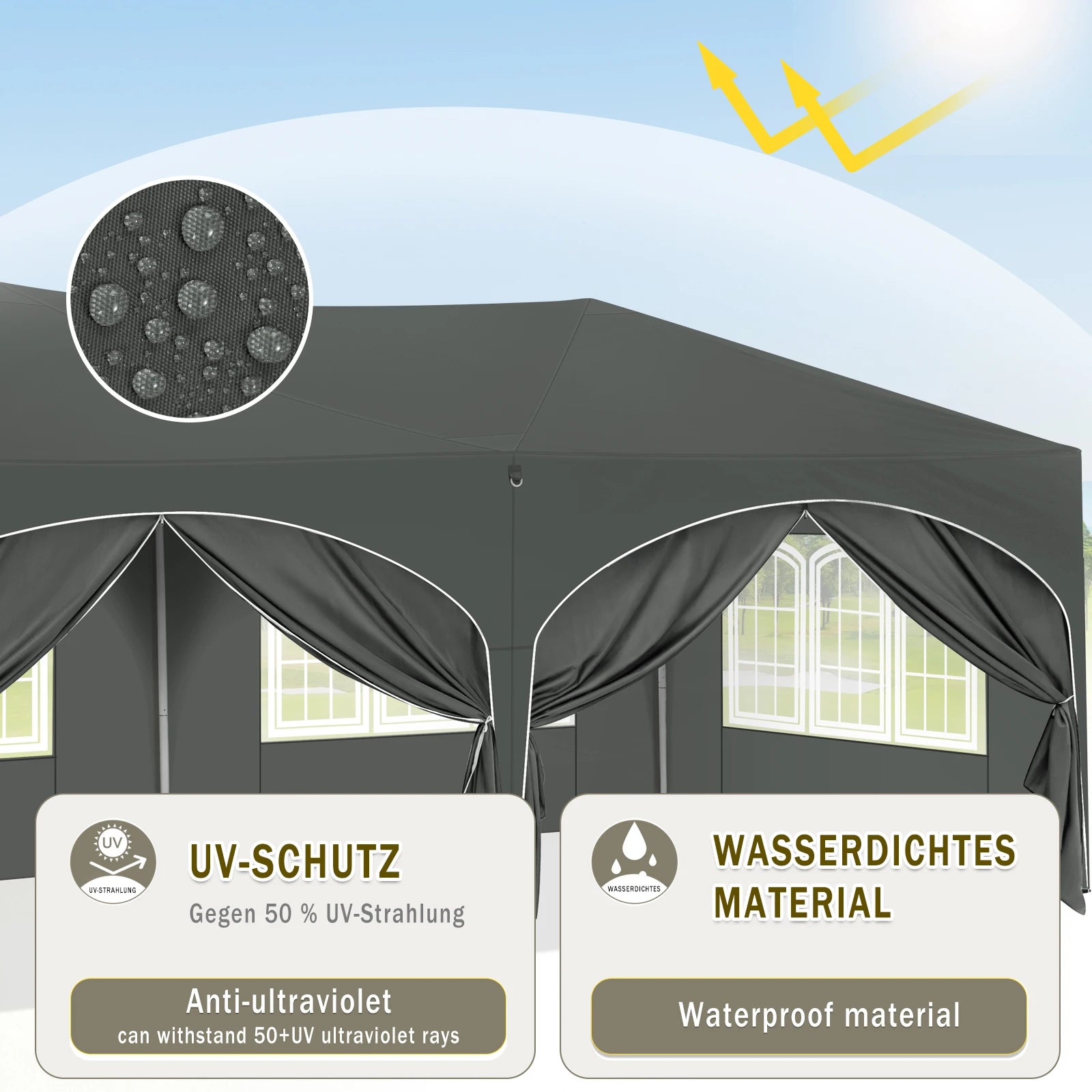 Folding Pavilion Gazebo 3x6m Garden Canopy with 6 Sidewalls Adjustable Height