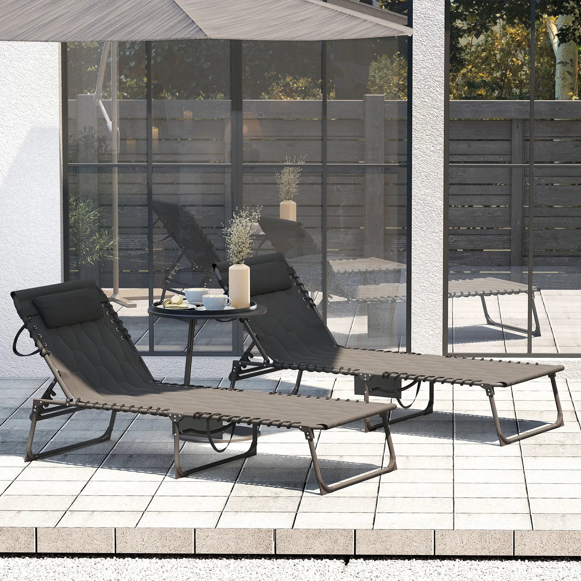 2 Piece Foldable Sun Lounger Set